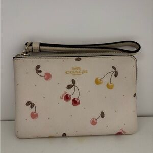 Coach Beige Cherry Pattern Wristlet